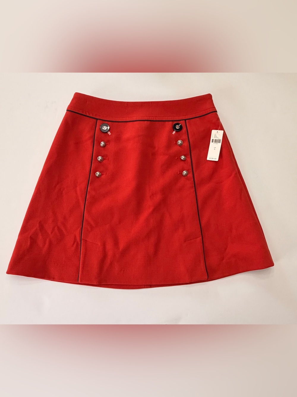 NWT Anthropologie Leifsdottir Red Military Sailor A-Line Mini Skirt Piping Size